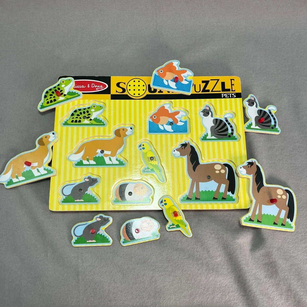 Melissa & Doug Sound‎ Puzzles 2 Pack Wooden Pegs Pets and Vehicles 2+ Learning